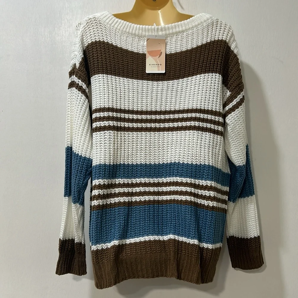 KIRUNDO WOMENS LIGHTWEIGHT SWEATER STRIPED SIZE LG NEW - Picture 2 of 9